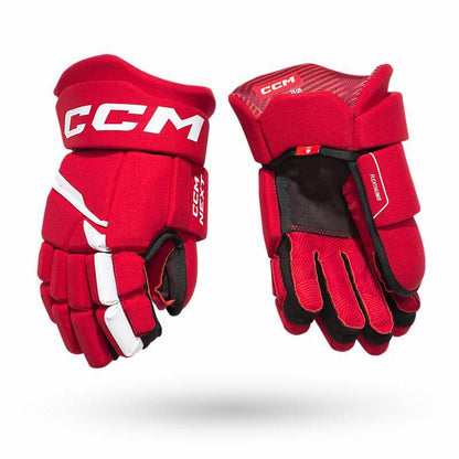 Guantes de hockey CCM Next rojo con blanco de venta en Skate World México