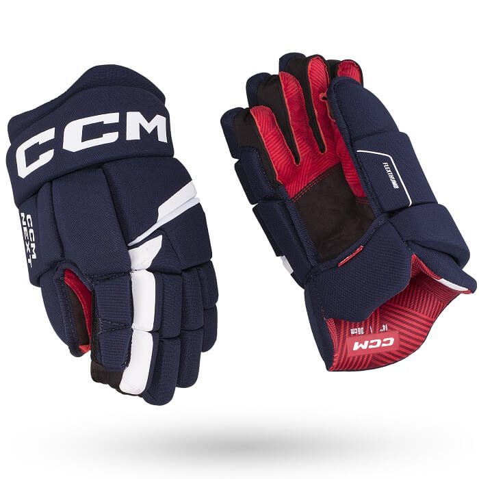 Guantes de hockey CCM Next azul marino con blanco de venta en Skate World México