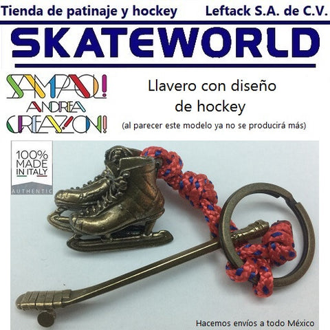 Llavero de bronce Sampaoli Andrea Creazioni con el diseño de un stick y patines de hockey de venta en Skateworld México