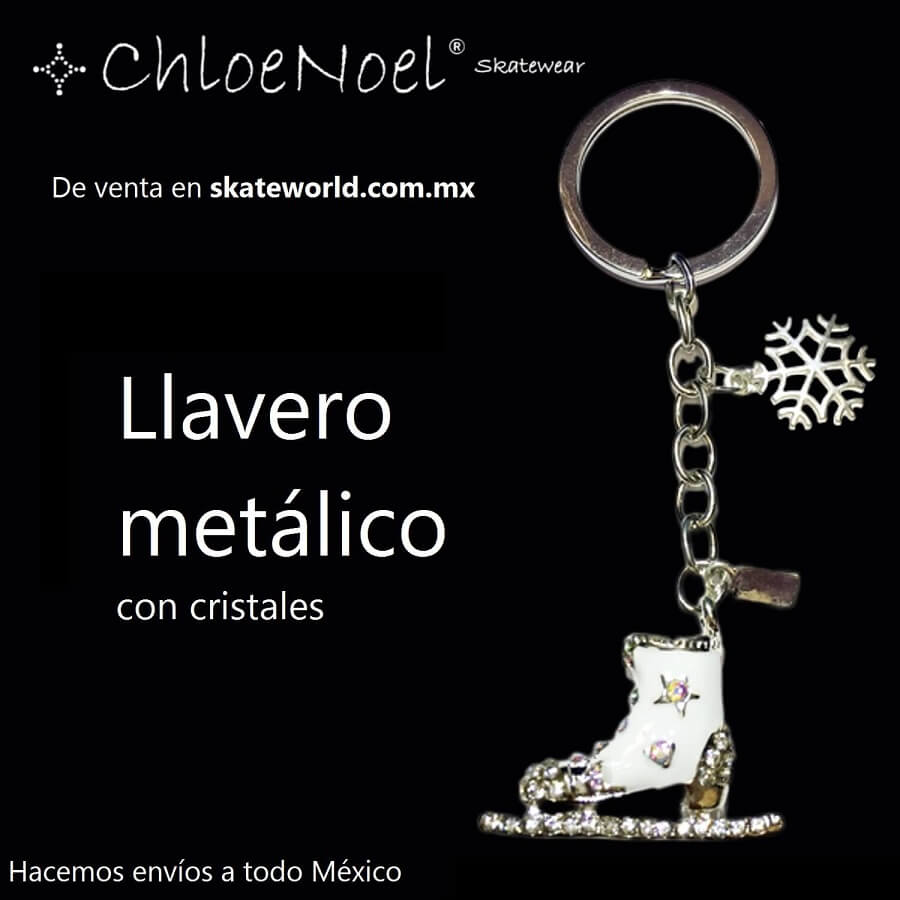 Llavero metálico con cristales Chloe Noel con diseño de patinaje artístico de venta en Skateworld México